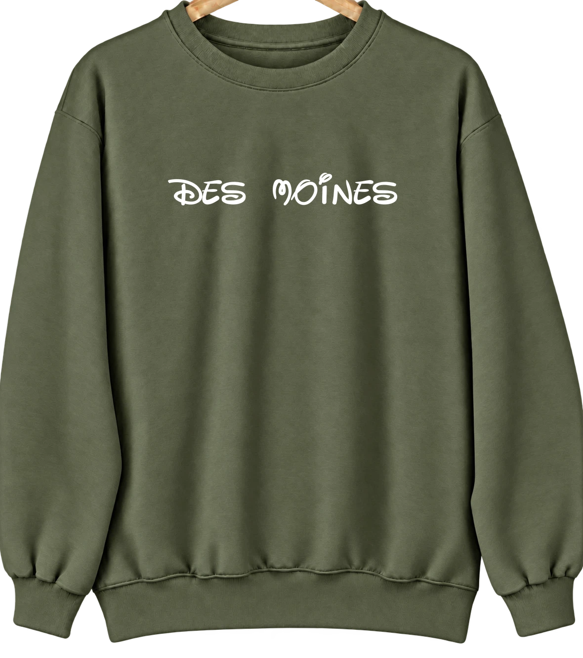 Des Moines, Iowa Hometown Crewneck — Military Green