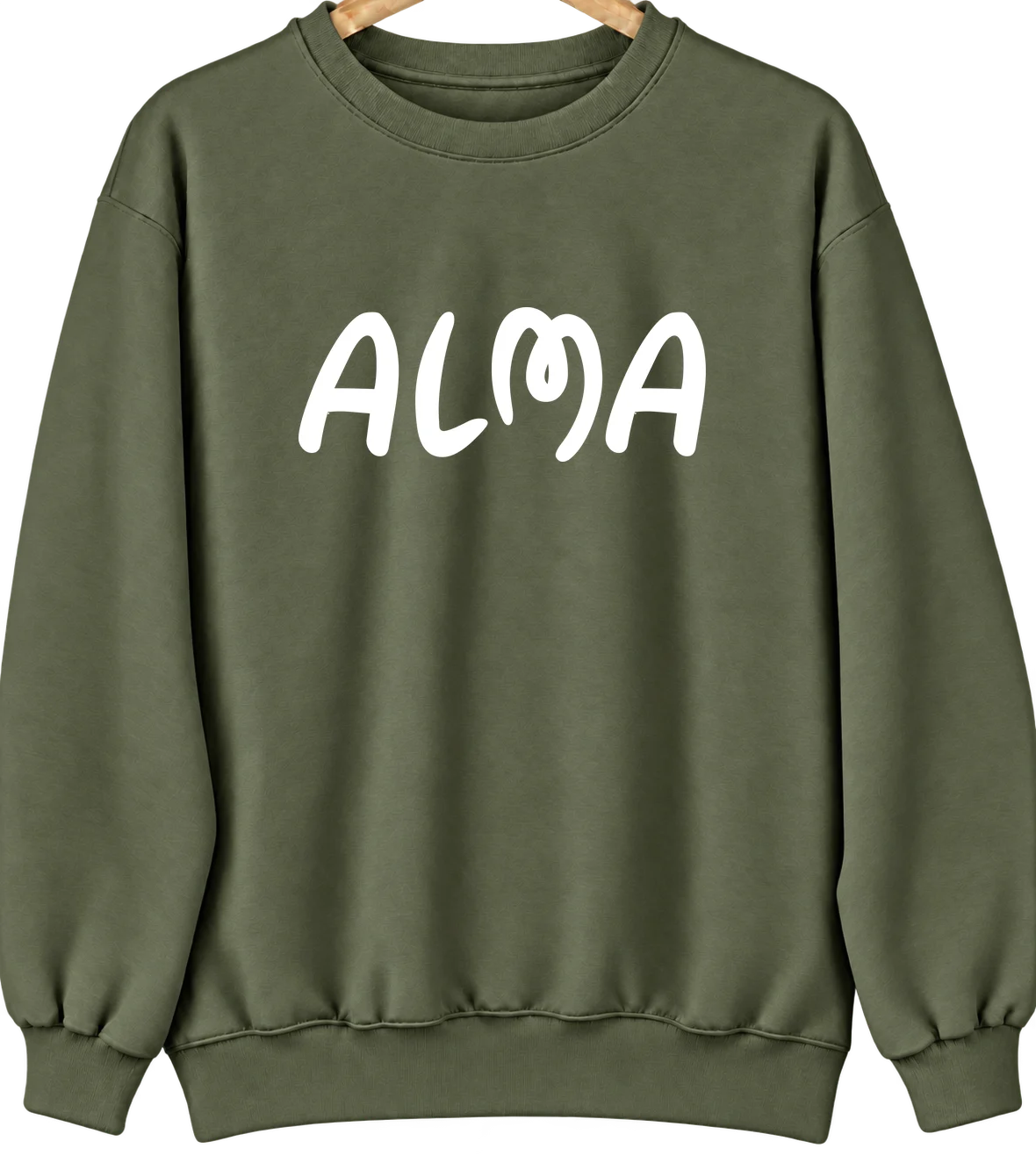 Alma, Nebraska Hometown Crewneck — Military Green