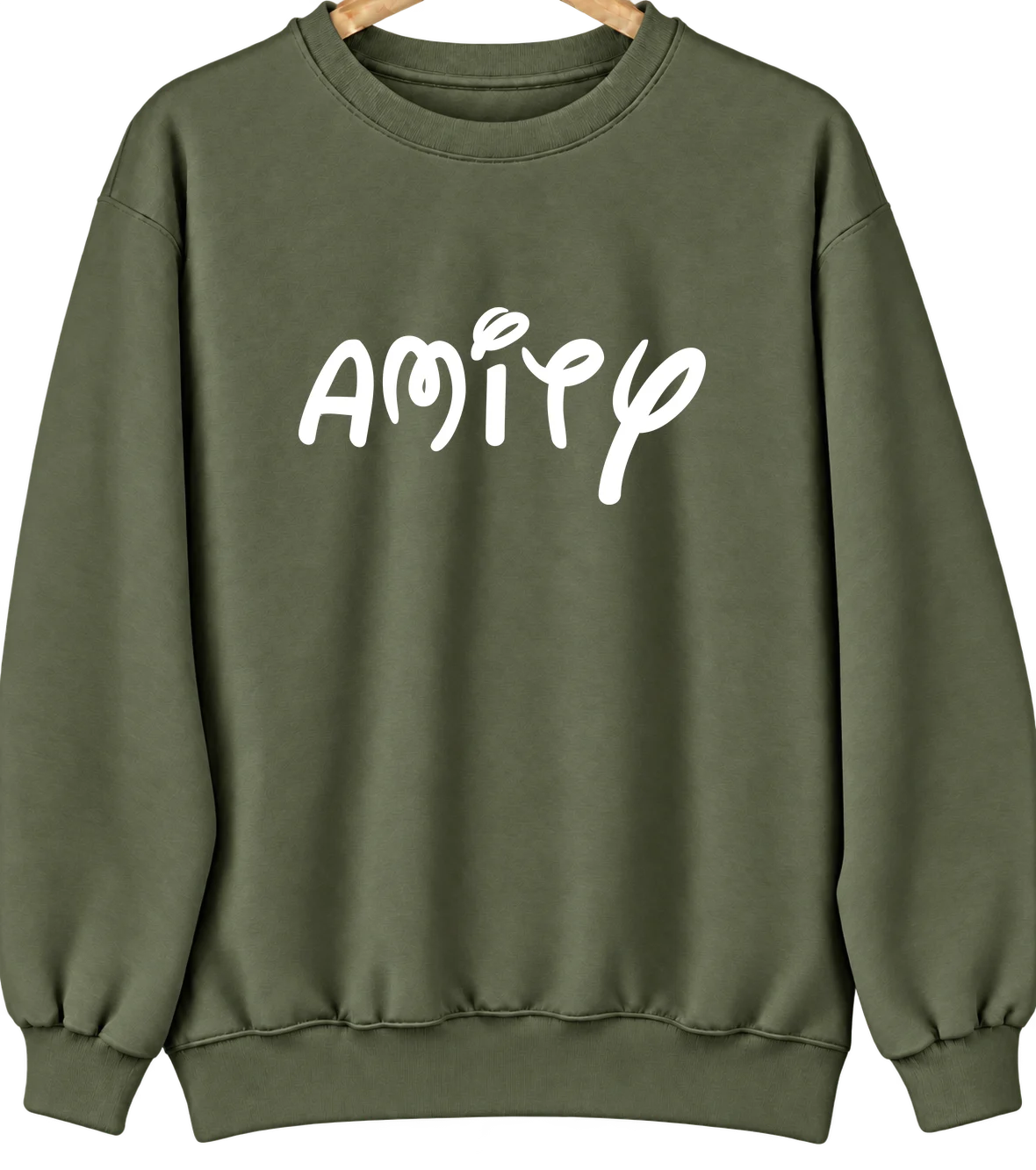 Amity, Indiana Hometown Crewneck — Military Green