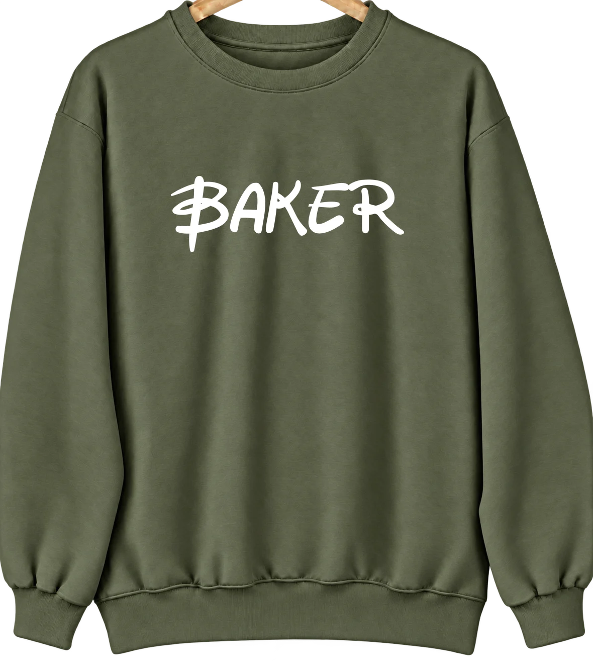 Baker, Oklahoma Hometown Crewneck — Military Green