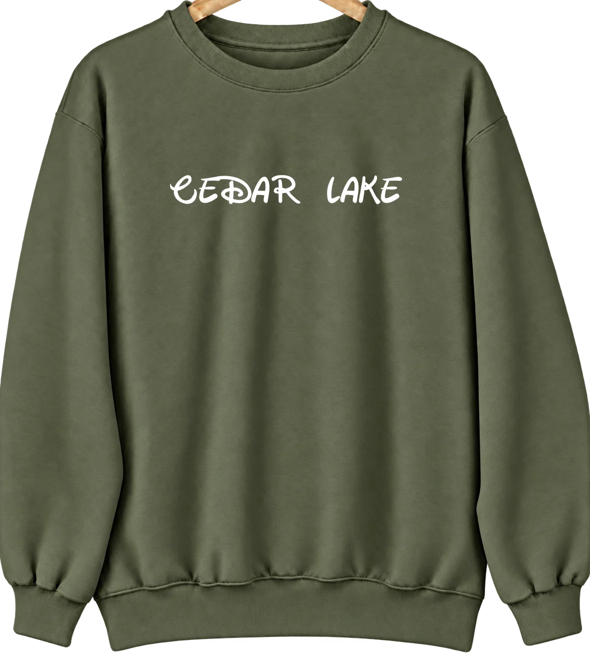 Cedar Lake, Oklahoma Hometown Crewneck — Military Green