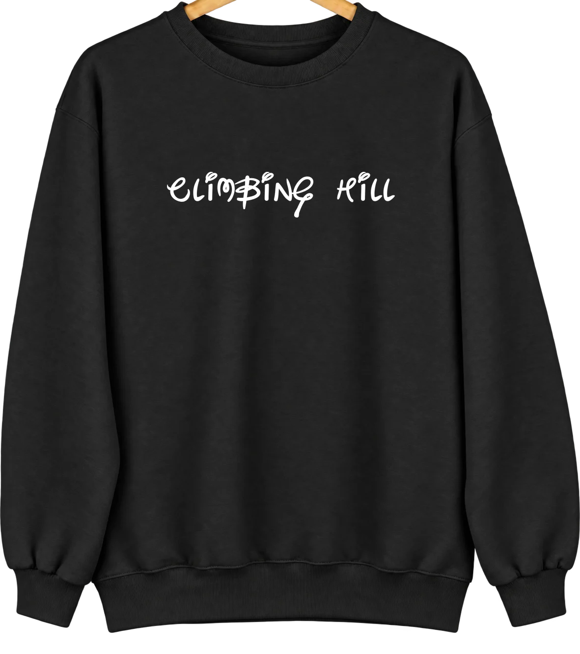 Climbing Hill, Iowa Hometown Crewneck — Black