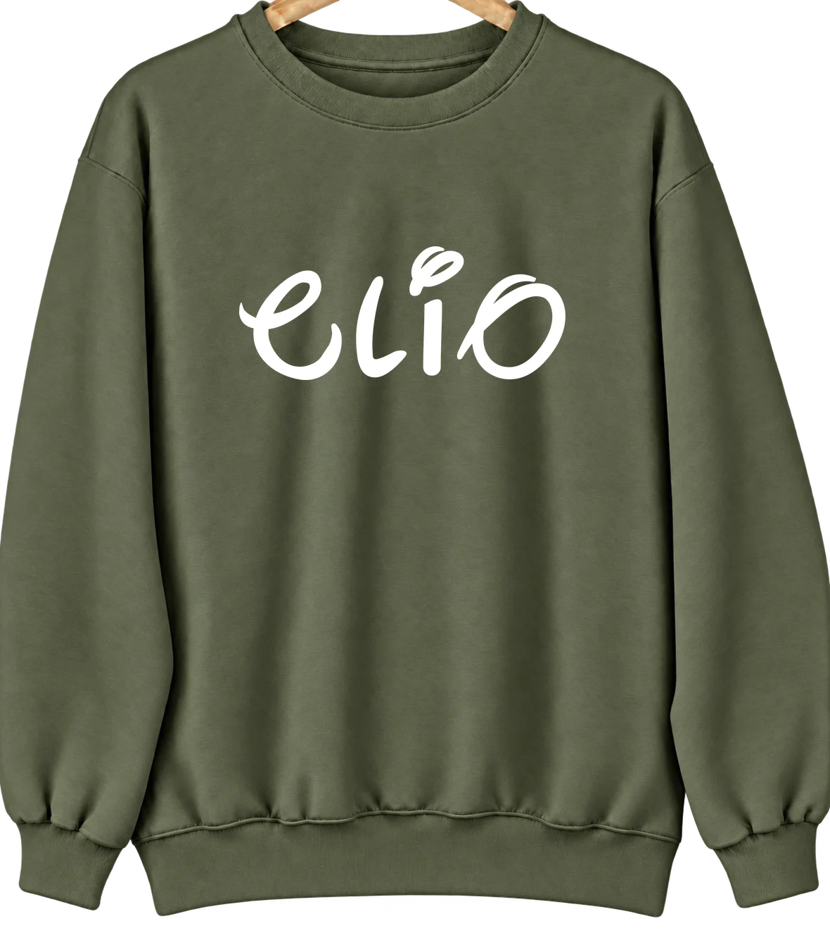 Clio, Iowa Hometown Crewneck — Military Green