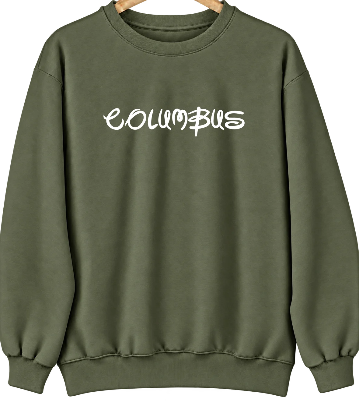 Columbus, North Dakota Hometown Crewneck — Military Green