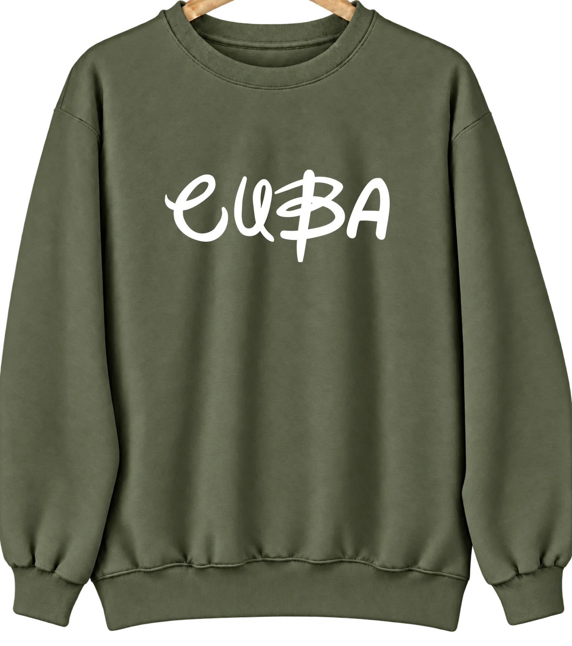 Cuba, New York Hometown Crewneck — Military Green