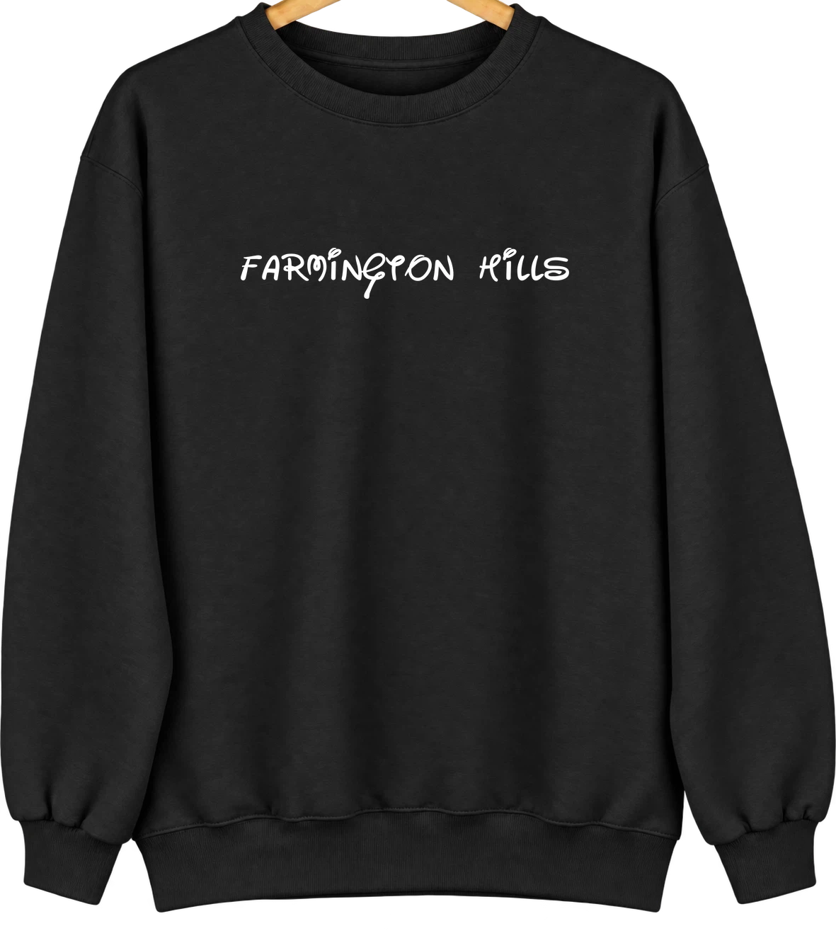 Farmington Hills, Michigan Hometown Crewneck — Black