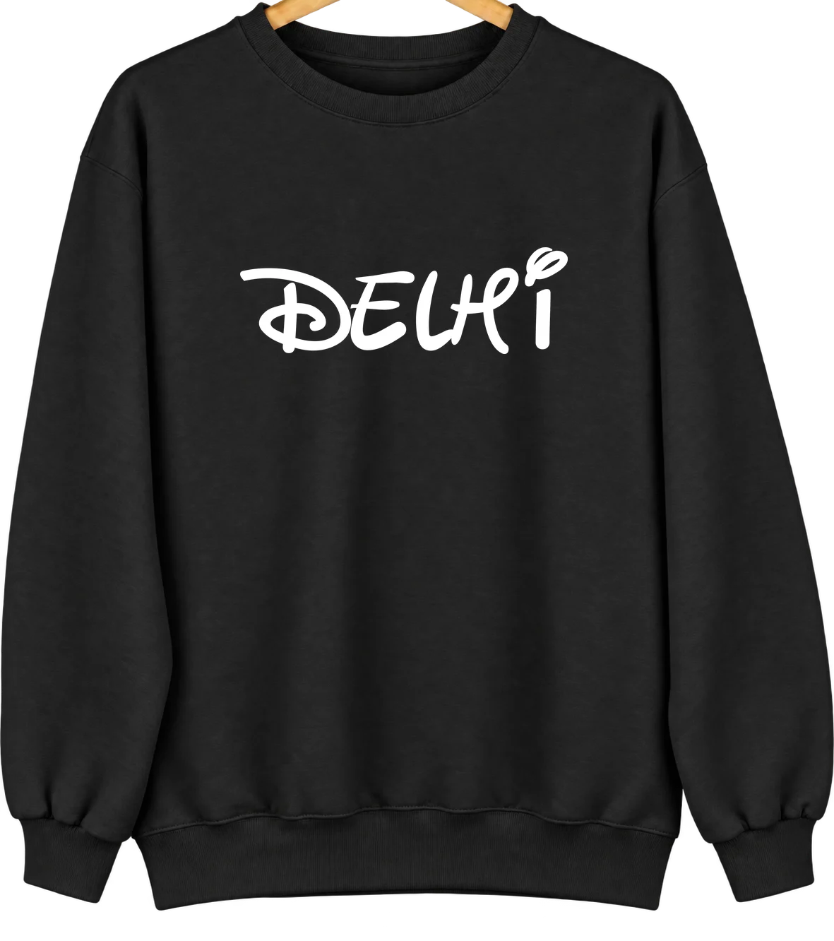 Delhi, California Hometown Crewneck — Black