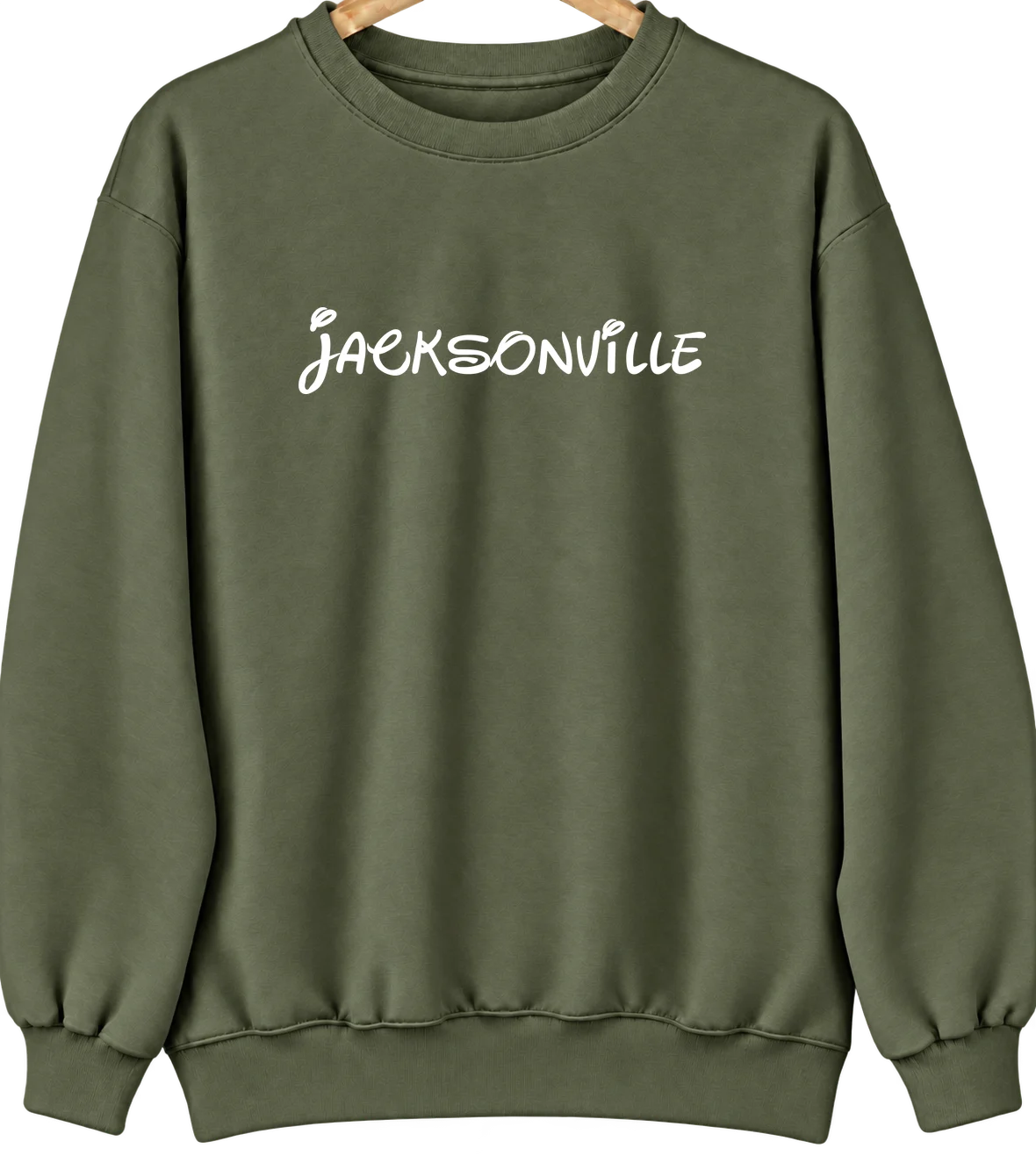 Jacksonville, Iowa Hometown Crewneck — Military Green