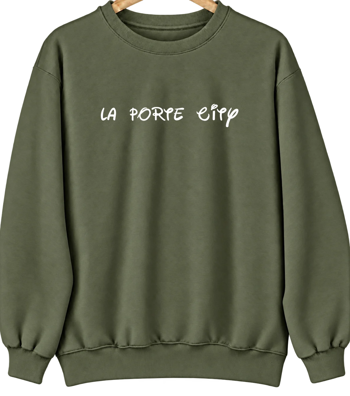 La Porte City, Iowa Hometown Crewneck — Military Green