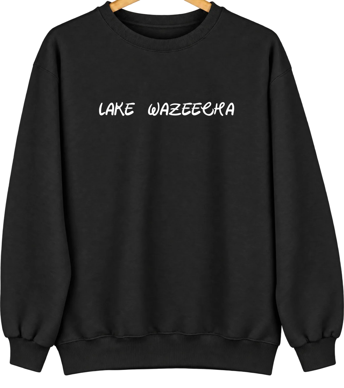 Lake Wazeecha, Wisconsin Hometown Crewneck — Black