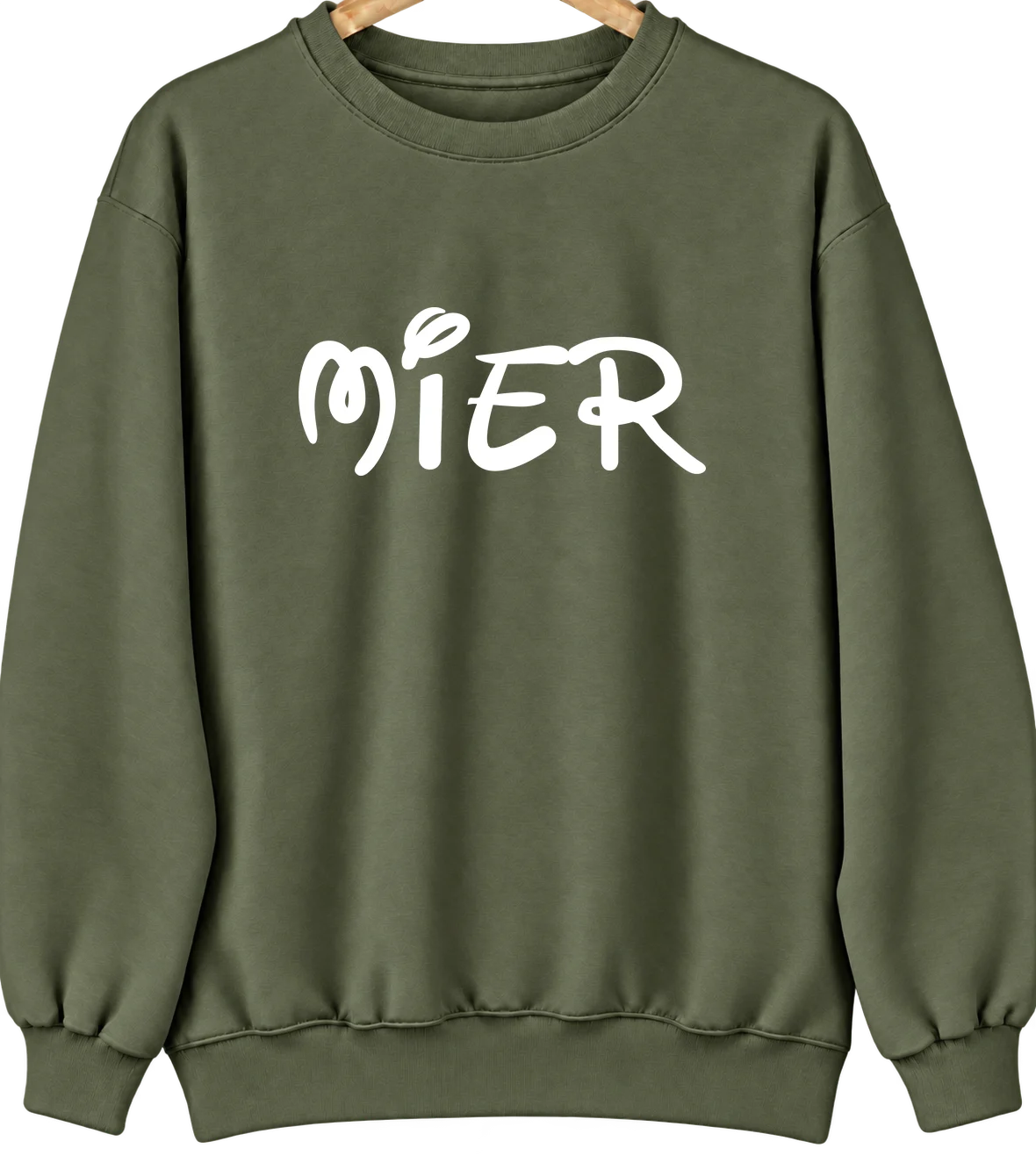 Mier, Indiana Hometown Crewneck — Military Green