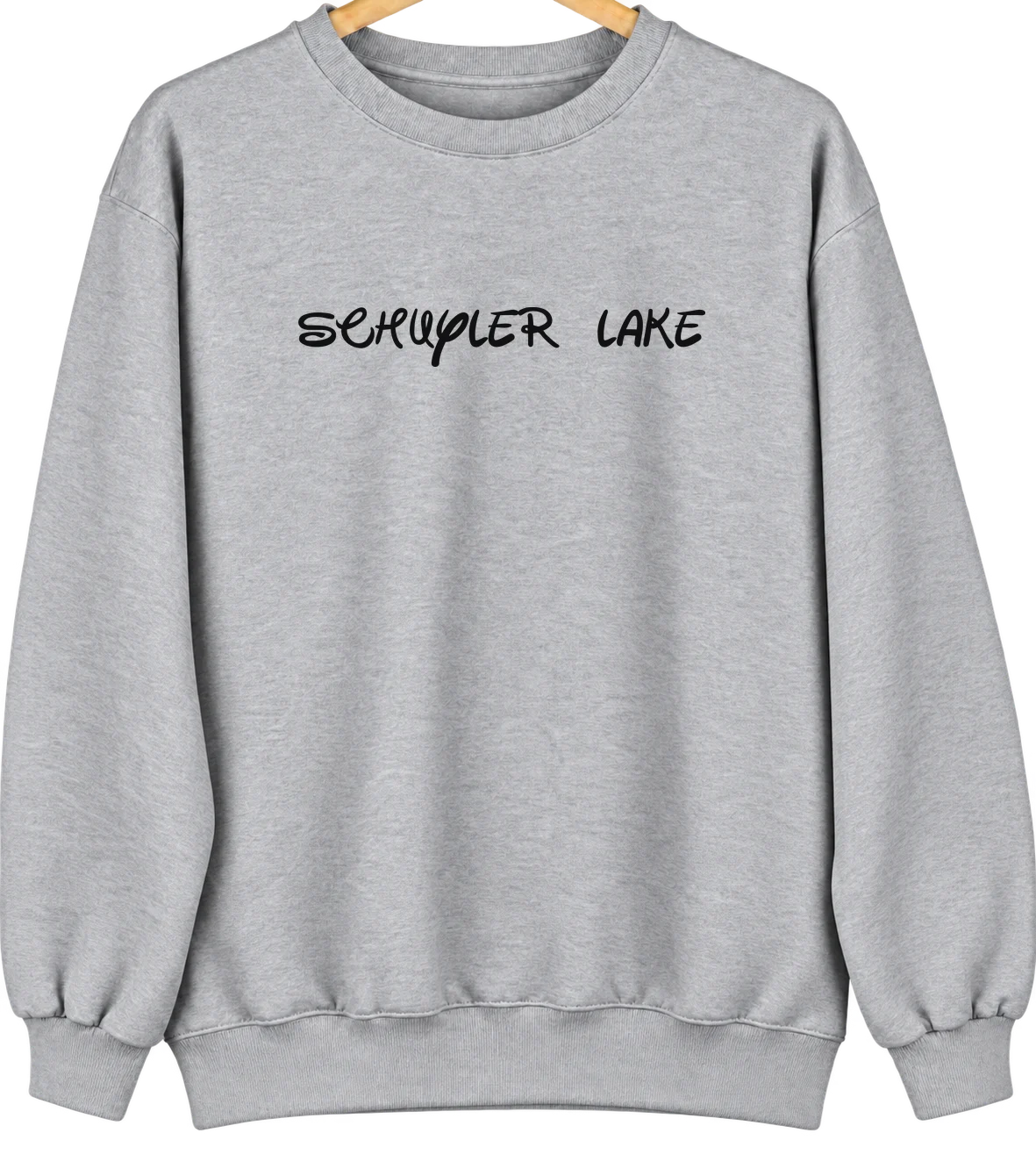 Schuyler Lake, New York Hometown Crewneck — Sport Grey